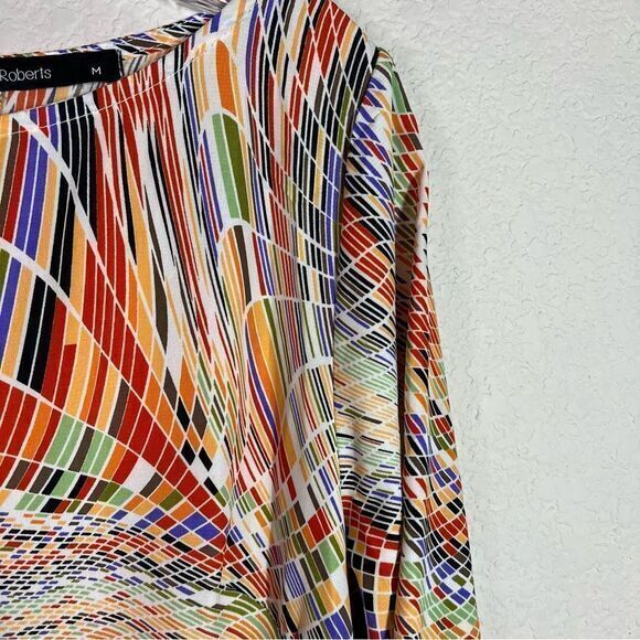 J Roberts Orange Mosaic 3/4 Sleeves Tyche Mini Shift‎ Dress Womens Size Medium - Picture 3 of 7